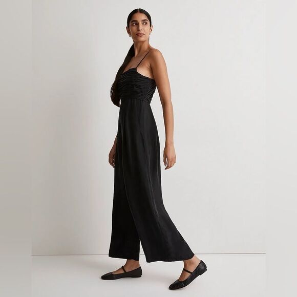 NWT Madewell Madeline Ruched Crop Straight Leg Jumpsuit in True Black - Picture 4 of 10